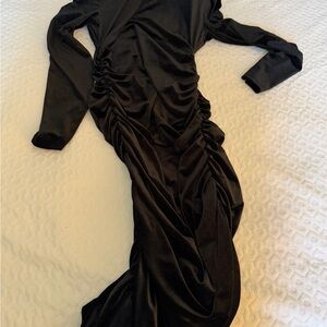 SHEIN Black Long Sleeve Ruched Dress